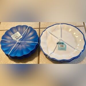 Spring Shop Set of 8 Blue/White Melamine Dinnerware, 4 Dinner, 4 Salad Plates
